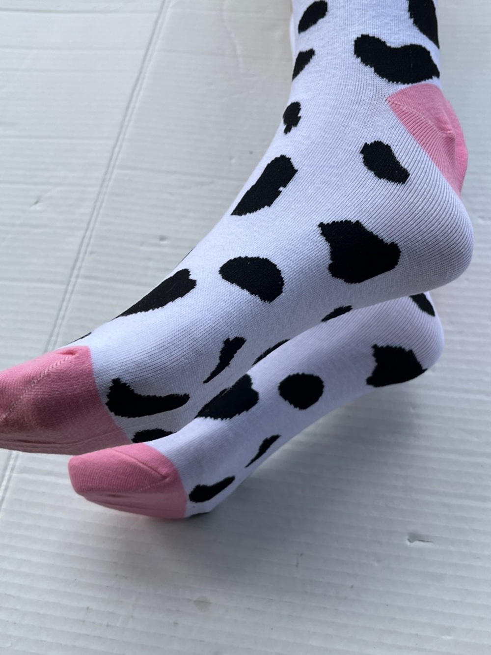Cow-Print Crew Socks with Pink Accents - Picture 5 of 5